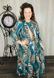 Power On The Day Dress-Teal Zebra