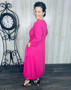 Take On The Day- Hot Pink Bubble Hem Dress