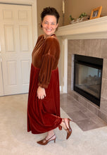 Amanda Velvet Two Tone Dress- Copper & Rust