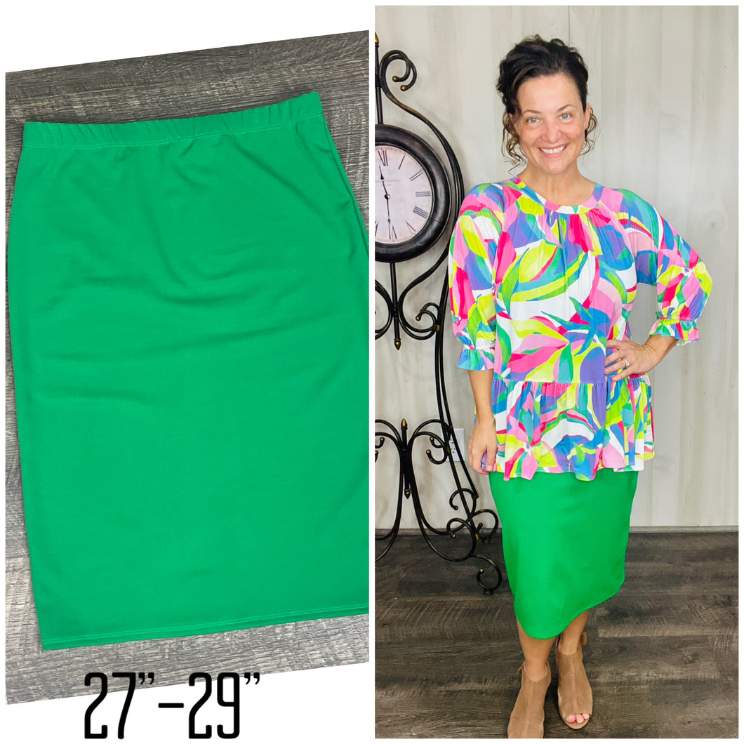 Miss Amy Thicker Fabric Pencil Skirt- (Regular & Plus) Kelly Green (27