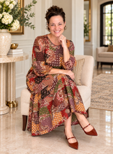 Kara Ruffle Dress- Rust, Brown & Olive