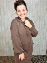 Cozy On Up Ribbed Lounge Dress- Chocolate