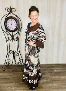 Raquel Ruffles & Chocolate Brown Animal Print Dress