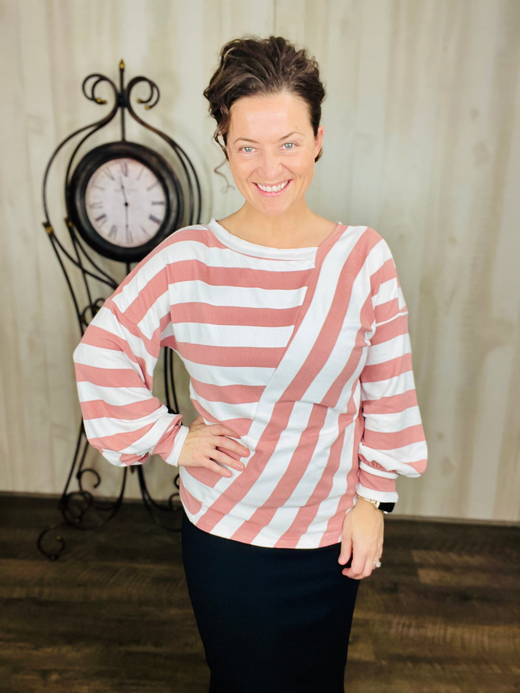 Cozy Striped Top- Mauve