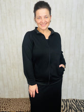 Addie Zip Up Sweatshirt Style Top- Black