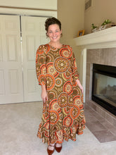 Harvest Season Rust Geometric & Ruffle Dress