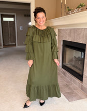 Kayla Ruffle Sleeves Dress-Olive