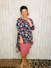 Dramatic High-Low Tunic -Navy Mixed Floral