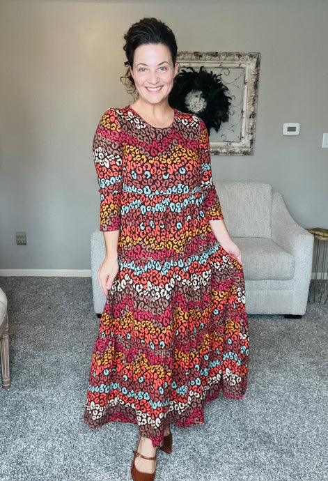 Tonya Tiered Dress- Multicolored Leopard