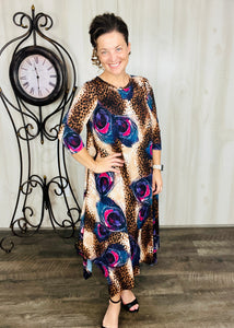 Sabrina Leopard & Peacock Print Dress