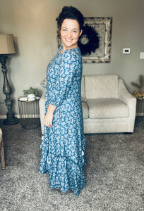 Michella High Low Dress-Denim Paisley