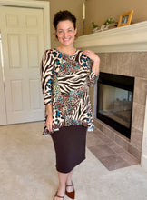 Samantha Ruffle High Low Tunic-Teal & Leopard Mix