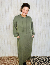Cozy On Up Ribbed Lounge Dress- Olive
