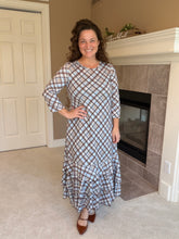 Blue & Brown Plaid Dreams Ruffle Hem Dress