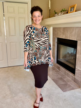 Samantha Ruffle High Low Tunic-Teal & Leopard Mix
