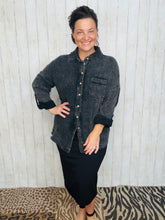 Mineral Washed Button Front Top- Ash Black