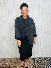 Mineral Washed Button Front Top- Ash Black
