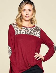 Leopard & Knot Top- Black or Burgundy