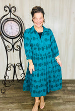 Cindy Jacquard Puff Sleeve Dress- (Teal)