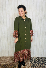 Cammie Button Front Dress- Olive & Floral