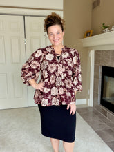 Burgundy & Floral Chrysanthemum Fashion Top