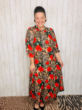 Power On The Day Dress-Leopard & Red Roses