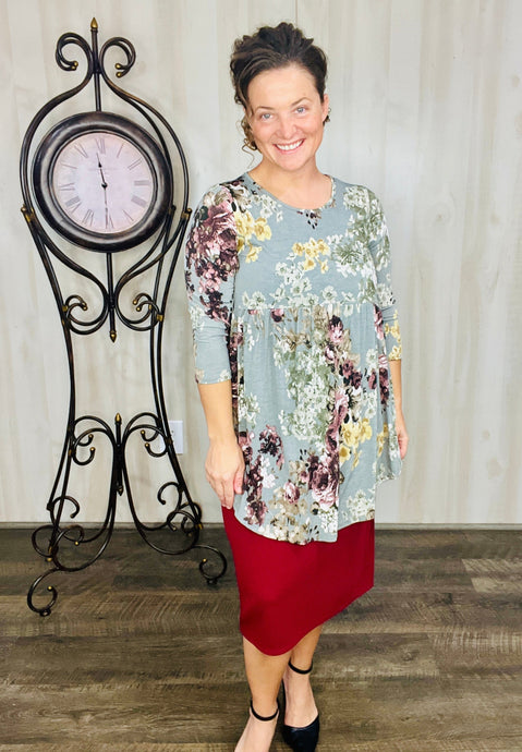 Floral Baby Doll Tunic- Grey