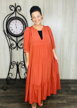 Brick Puff Sleeve Tiered Maxi Dress