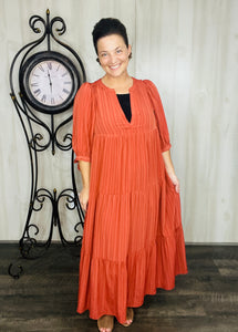 Brick Puff Sleeve Tiered Maxi Dress