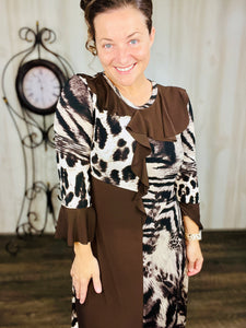 Raquel Ruffles & Chocolate Brown Animal Print Dress