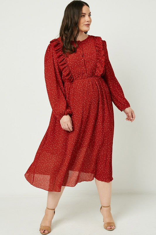 Red Ruffle Top Dress-PLUS