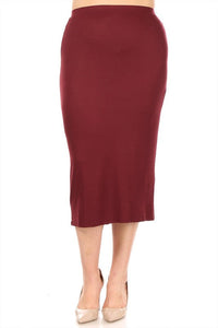 Becky Long Length Pencil Style Skirt-Burgundy