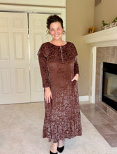 Kayla Velvet Burnout Dress- Warm Brown