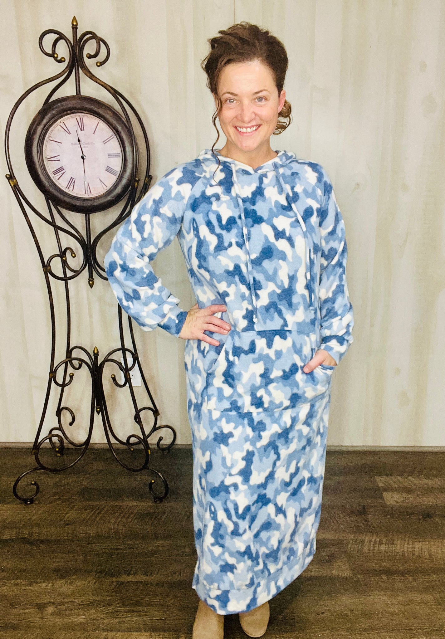 Winter Vibes Sweatshirt Hoodie Dress- Blue Camo 3XL Winter Vibes Sweatshirt Hoodie Dress- Blue Camo 3XL