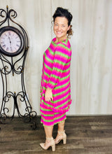 Samantha Ruffle High-Low Tunic- Hot Pink & Green Bodre