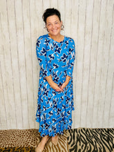Veronica Ruffle Swing Dress- Blue & Floral