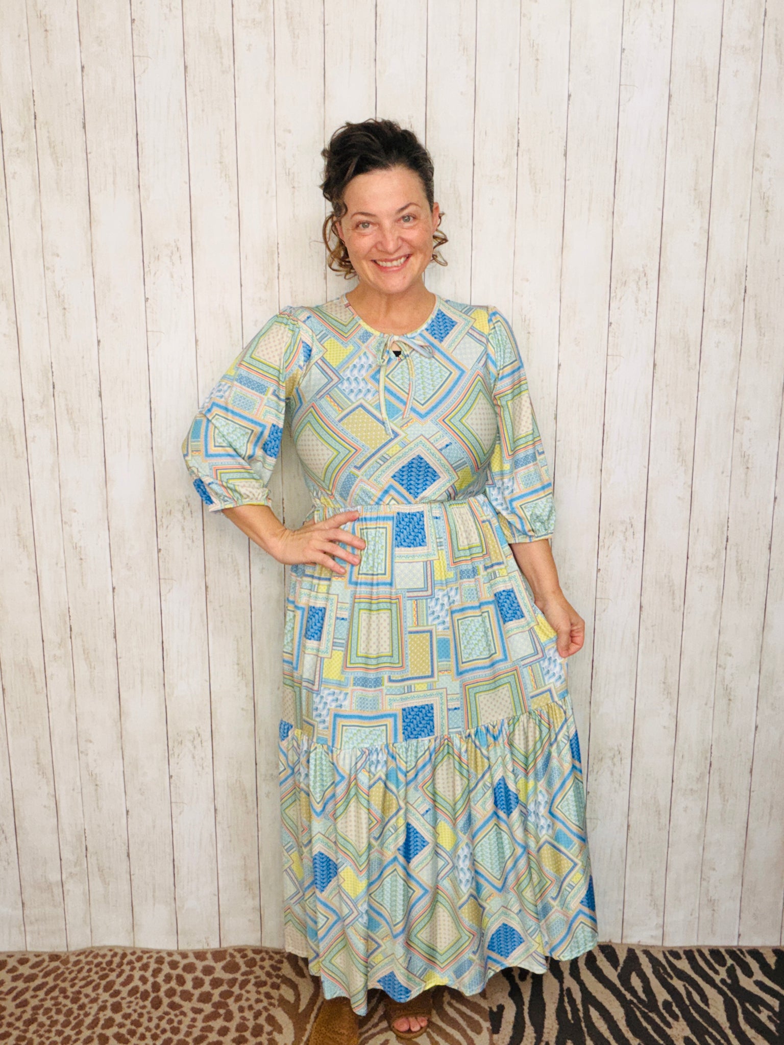Mallory Light Blue & Green Patchwork Dress 3XL Mallory Light Blue & Green Patchwork Dress 3XL