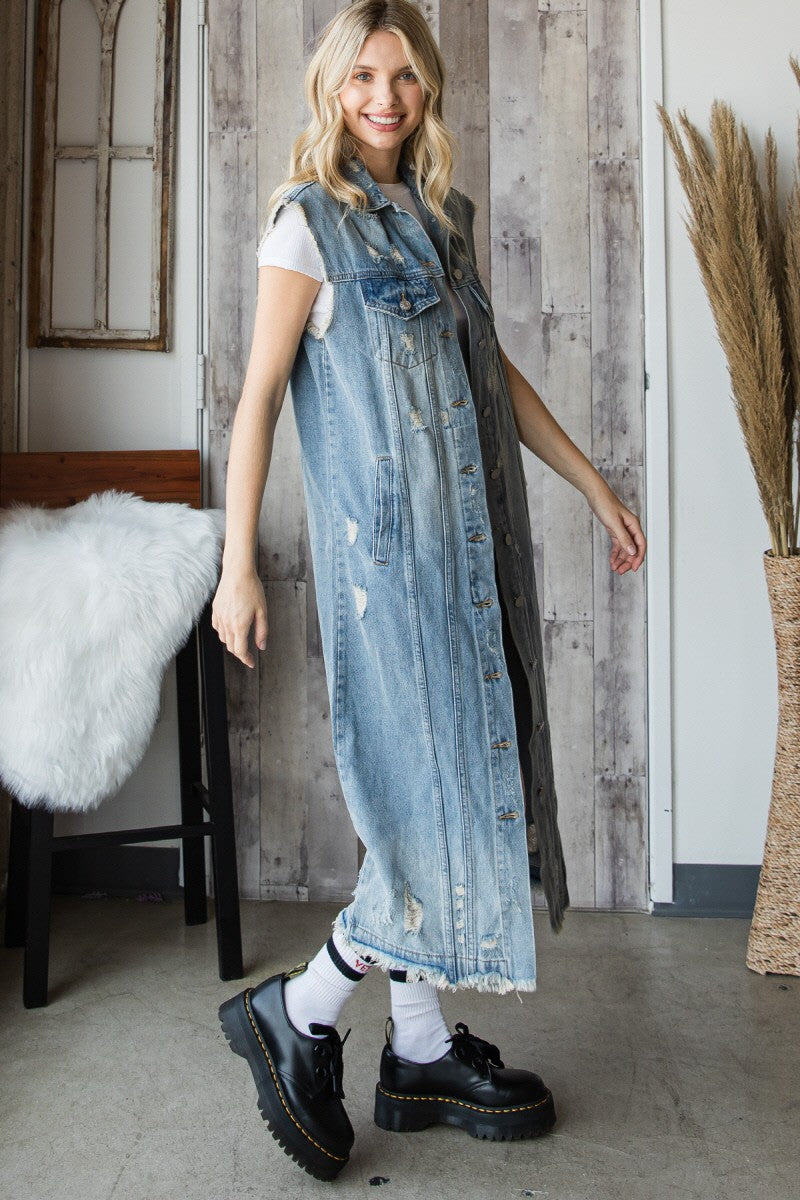 Plus size outlet long denim vest