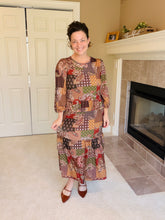 Kara Ruffle Dress- Rust, Brown & Olive