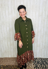 Cammie Button Front Dress- Olive & Floral