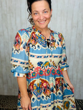 Larissa Blue Border Print Mix Dress