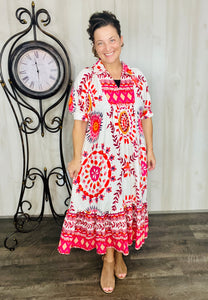 Melissa Mixed Print Dress- Pink Mix or Navy Mix