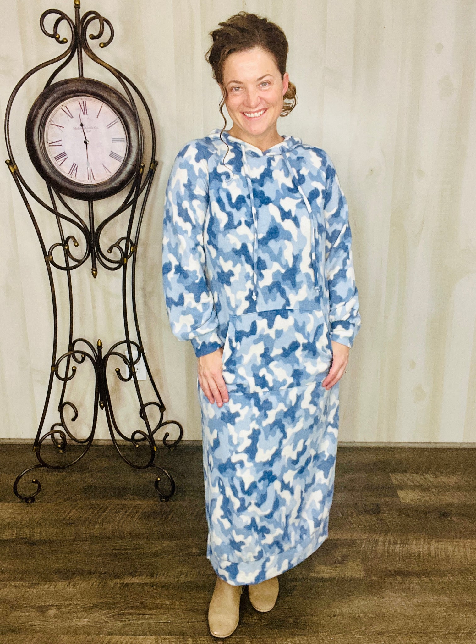 Winter Vibes Sweatshirt Hoodie Dress- Blue Camo 3XL Winter Vibes Sweatshirt Hoodie Dress- Blue Camo 3XL