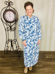 Winter Vibes Sweatshirt Hoodie Dress- Blue Camo