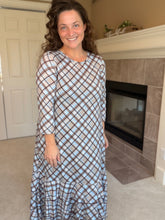 Blue & Brown Plaid Dreams Ruffle Hem Dress