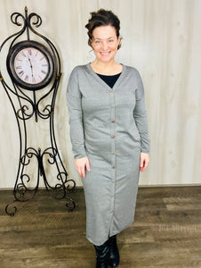Melissa Charcoal Button Front Midi Dress