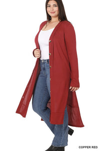 Fall Vibes & Buttons Cardigan (PLUS) -Copper Red