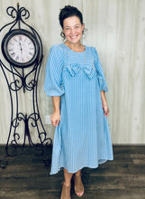 Mandy Pinstripe & Bow Dress- Chambray
