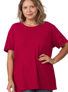 Boyfriend Tee- Burgundy (PLUS)