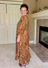 Harvest Season Rust Geometric & Ruffle Dress